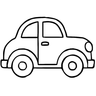 Simple car coloring page of a classic car seen from the side, with round headlights and big wheels, thick outlines.